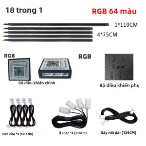 Bộ Đèn Khí Quyển RGB 18 Trong 1 Với Dải Đèn 75CM Bộ Điều Khiển Chính/phụ Dây Nối Dài 64 Màu Đèn Chân & Cửa Để Trang Trí
