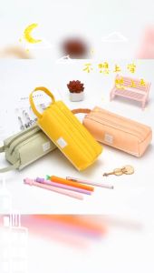 tempat pensil kain muat banyak kapasitas besar double zipper