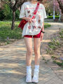 plus Size Women's Retro American Red Denim Shorts High Waist Slimming Elastic Fitting Hot Pants Spring Cotton Stretch Jeans. 