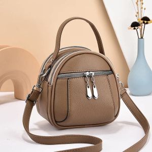2024 New Fashion Soft Leather Handbag Multi-Layer Casual Mobile Phone Bag Simple Match Crossbody Bag for Men And Women