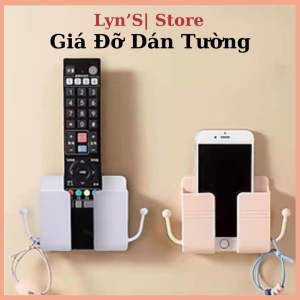 Giá Đỡ Dán Tường Để Sạc Điện Thoại Remote Ổ Cắm/ Kệ Đựng Đồ Dán Tường Kèm 2 Móc Treo Đồ