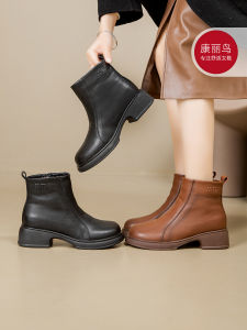 Thickened Fleece Warm Wool Real Leather Mom Shoes Cotton Snow Boots Anti-slip Middle-aged Short Boots Womens Autumn Winter