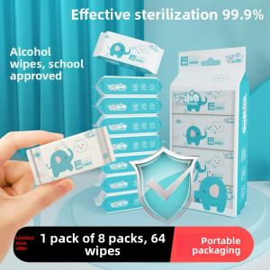 Ultra Mini Portable Baby Wet Wipes Disposable Cleanliness 8 Packs Infant Hand Mouth Cleaning Wipes Small Size Bag Packaging