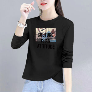 Pure Cotton Green Short Sleeve Womens T-shirt Long Sleeve Loose Fit High Waist Printed Korean Style Commute Fashion T-shirt