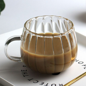 Biblio【Ready in Stock】 Striped Glass Cups Pumpkin Shape Mug Transparent Water Tea Milk Juice Cup