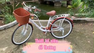 xe đạp phổ thông nữ mới nhất 2023 khung cong cải tiến sang xịn mịn cỡ 24 inch và 26 inch ( tặng thêm bình nước thủy tinh siêu xịn và 1 bơm xe)