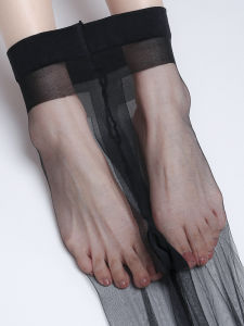 ถุงน่องผ้าไหมสีดำใสไร้ตะเข็บบางเฉียบ ถุงน่องผู้หญิง ทรงเอวกลาง ชุดชั้นในเซ็กซี่ ถุงเท้าแบบสวมสบาย สไตล์ฤดูร้อน