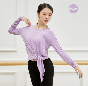 Loose Modal Dancewear Adult Yoga Clothing with Tie Classical Dance Practice Suit Modern Classical Dance Short Sleeve Top