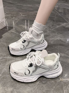 Womens Dad Shoes Sports Breathable Mesh Running Sneakers Thick Bottom Versatile White Casual Fashion Korean Style Flat Heel
