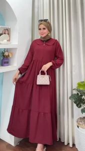 Dress Susun Crinkle Wanita Kekinian Gamis Wanita Crinkle Airflow Terbaru Baju Wanita Polos Terlaris