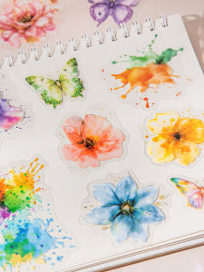 Watercolor Fading Sticker Book Scrapbooking Self Adhesive Decorative Butterfly Flower Pattern Paper Crafts Business Supplies
