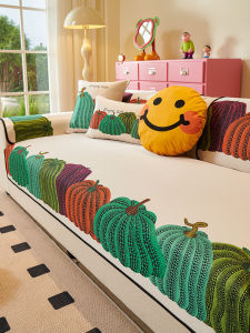 Ice Silk Sofa Cushion Summer New Style 2025 Pumpkin High-End Cool Feeling Anti-Slip Straight Row Cover Cloth Home Decor