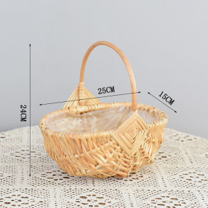 Rattan Woven Portable Flower Basket Wicker Flower Shop Flower Arrangement Wedding Flower Girl Dried Flower Fruit Woven Handmade Basket Gift Basket