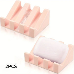 2PCS Silicone Self-Draining Soap Dishes with Waterfall Rectangular Soap Holder Trays with Drainage for Bathroom Accessories