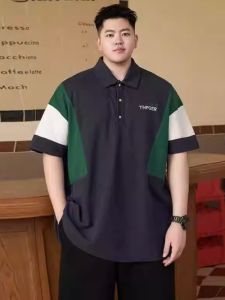 Trendy plus Size Mens Polo Shirt Summer Color Block Short Sleeve Loose Casual Half Sleeve Regular Fit Basic Style Daily Wear