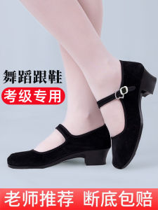 รองเท้าเต้นรำชาติพันธุ์สำหรับผู้หญิง รองเท้าเต้นรำสีดำ ทรงหัวมน ระบายอากาศได้ดี วัสดุผ้ากำมะหยี่ สวมใส่สบาย สำหรับการฝึกซ้อมและแข่งขัน