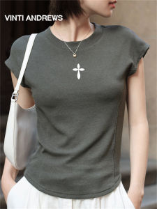 Round Neck Waist Cinched Raglan Sleeves T-shirt Short Sleeve Top