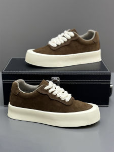 High-End Mens Casual Shoes Spring 2025 Low-Top Faux Suede Thick-Heeled Retro Solid Color Versatile Leather Board Shoes