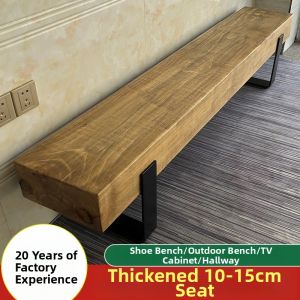 Versatile Wooden Long Bench with Iron Frame