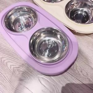 SKISOPGO Stainless Steel Dog Bowl Foldable Cute Cat Bowl Double Bowl Leak-Proof Pet Bowl Cat And Dog Feeding Bowl
