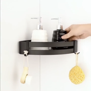 Punch-free Bathroom Shelf Wall Mounted Corner Shelf Triangle Storage Rack Self-draining Corner Storage Rack with Hook