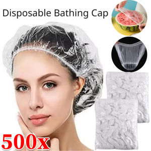 500pcs Disposable Plastic Shower Cap / Kitchen Oil Smoke Proof Cap / Multifunctional Food Fresh-keeping Bags / Thickened Waterproof Spa Hair Cap / Women Elastic Hair Cap