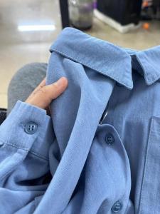 Áo Sơ Mi Cotton Pha Trộn Màu Xanh Nhạt Mùa Hè Thu Cho Nữ Dáng Rộng Tay Dài Mỏng Đa Năng Thoải Mái Thường Ngày