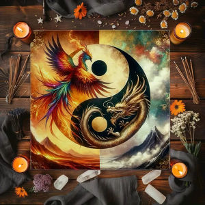 VIKAMA Rồng Phượng Âm Dương Tarot Bàn Thờ Vải Năng Lượng Nguyên Tố Nghi Lễ Pad Nghi Lễ Phép Thuật Bói Toán Đọc Bói Toán Vải Không Dệt Polyester Cotton Khăn Trải Bàn