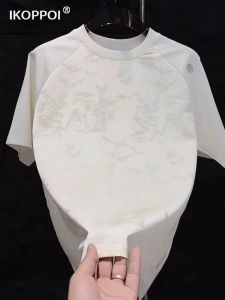 High-End Short-Sleeve T-Shirt Mens Summer Casual round Neck Print Versatile Loose Fit Breathable Lightweight Fashionable Top