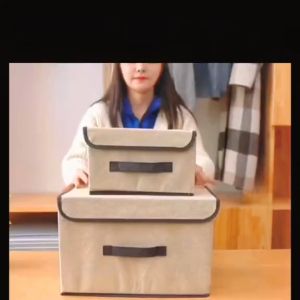 Com bo 2 Hộp Vải Đựng Đồ Quần Áo Đồ Lót Ga Giường Có Thể Gấp Gọn/ Thùng Đựng Đồ Đa Năng Có Nắp Đậy