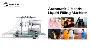 ZONESUN ZS-DTDP4G Electric Liquid Filling Machine Automatic 4 Heads Diaphragm Pump Juice Cosmetic Bottle Water Filler with Conveyor