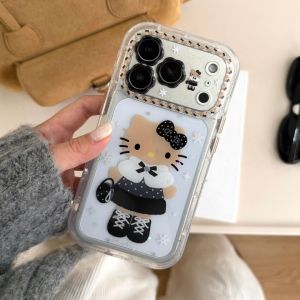 Sanrio | INS Korea 3D Glitter Bow Black Skin Hello Kitty Phone Case For iphone 17 16 15 14 13 Pro Max 17 Pro Lens Protection Cover