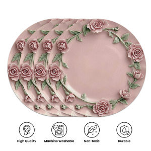 VIKAMA 4PC Pink Rose Blossom Meal Mat Round Anti scald Mat Home Dining Table Afternoon Tea Restaurant Decoration