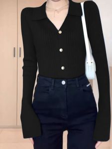 HUOLISI | Unique Elegant Blue Knitted Sweater V-neck Long Sleeve