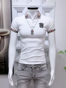 2025 New Mens Short Sleeve Polo Shirt Slim Fit Turn-down Collar Half Sleeve Letter Print Summer Fashion Top Breathable Moisture-wicking