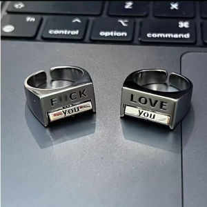 Hot Creative Rotating Mood Control Ring Love You Square Ring Funny Gadget Gift Open Adjustable Ring Fashion Jewelry