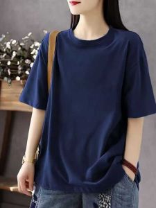 ฤดูร้อนผ้าฝ้ายเสื้อยืดผู้หญิง หลวม พอดีพิมพ์แขนสั้น พลัสไซส์ แฟชั่นสบายๆรอบคอ เสื้อสวม เสื้อสเว็ตเชิ้ต