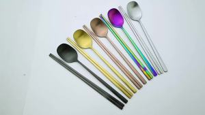 8pcs Matte High Quality Korean Dinnerware Stainless Steel Sushi Chopsticks Soup Spoon Flatware Set Reusable Western Tableware