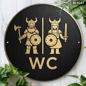 CIFbuy | 2D Flat Viking Bathroom Round Metal Sign - Rustic Wall Decor for Restaurant Living Room Cafe Home Wedding Birthday Party Gift