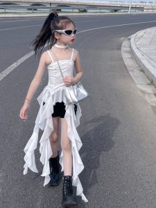 Summer New Sweet Cool Girls Fairy Skirt Strapless Halter Dress Jazz Dance Performance Uniform Korean Style Puffy Skirt