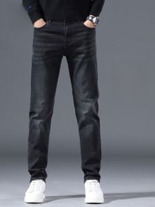 ROMON | Lormen Mens Fleece Lined Jeans Casual Thick Winter Slim Fit Black Elastic Comfortable Long Pants Youth Fashion City Wear