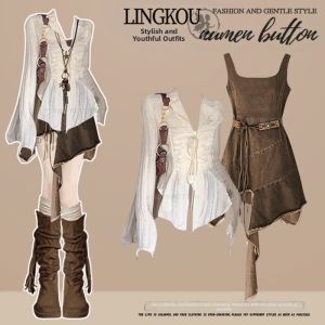 NUMEN BUTTON | Oversized Bohemian Retro French Allure Womens Two-piece Set