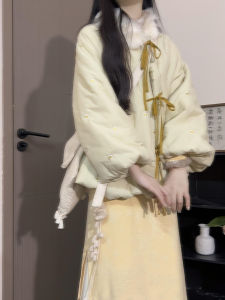 XUECAIQI | Warm New Chinese Style Fur Collar Cotton Coat And Modified Cheongsam Dress Two-Piece Set