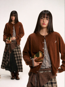JNXS | Letter Embroidered Cashmere-Blend Cardigan Sweater