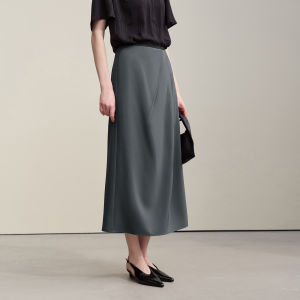 AMII | Elegant Work Style Pleated Slit Skirt Female Color Contrast Thin Waistband