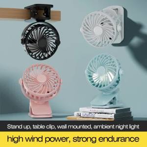 Quạt Kẹp Sạc Điện Di Động Tích Hợp Đèn Ngủ 720 ° Quạt Làm Mát Không Khí Treo Tường Xoay Được Dùng Cho Cắm Trại Ngoài Trời Chế Độ Gió Tự Nhiên Giúp Ngủ Ngon