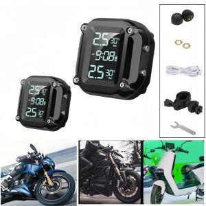 Motorcycle Wireless TPMS LCD Display Real Time Alerts Waterproof External Sensors Tire Pressure Temperature Monitor Safe Ride