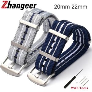 Zhangeer นาฬิกาข้อมือสายสเตนเลสนาฬิกาไนลอนคุณภาพสูง20มม. 22มม. สายรัดข้อมือนาฬิกาข้อมือกันน้ำพร้อมเครื่องมือสายทอสีเงินสายนาฬิกาข้อมือเปลี่ยนได้อเนกประสงค์