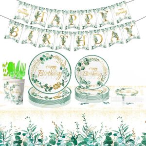 Disposable Paper Plate Cake Plate Eucalyptus Leaf Colored Picnic Camping Eco-Friendly Cutlery Popular Ins Dining Plate Set