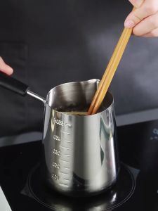 Stainless Steel Wax Melting Pot Milk Frothing Jug Candle Soap Melt Pitcher Milk Pan With Scale Chocolate Butter Melting Pot With Lengthened Heat-insulated Handle
